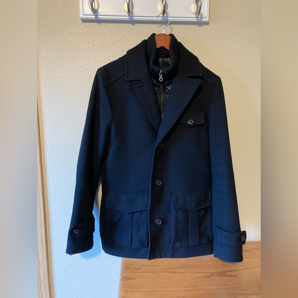 Egara Men’s Black Wool Blend Peacoat